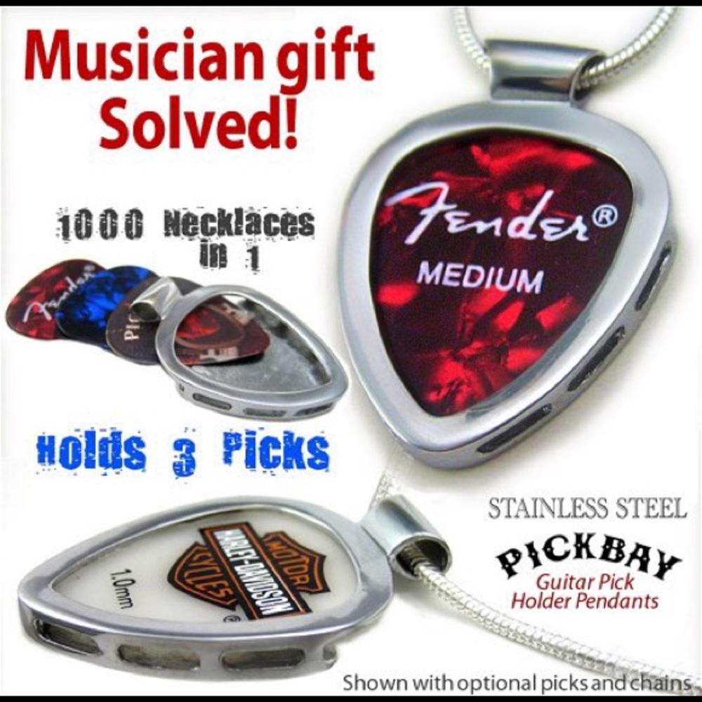 Pickbay Guitar Pick Holder Necklace + Harley Davidson Pick best Guy Gift NEW